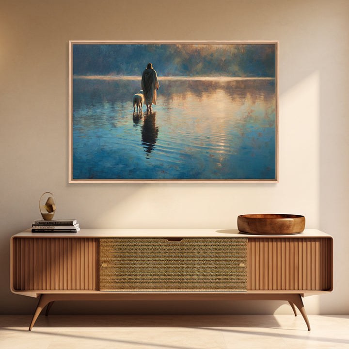 Still Waters Walk | Framed Canvas Print | Jesus Painting | Christian Art Work | Modern Christian Painting | Christian Art Gift | Christmas