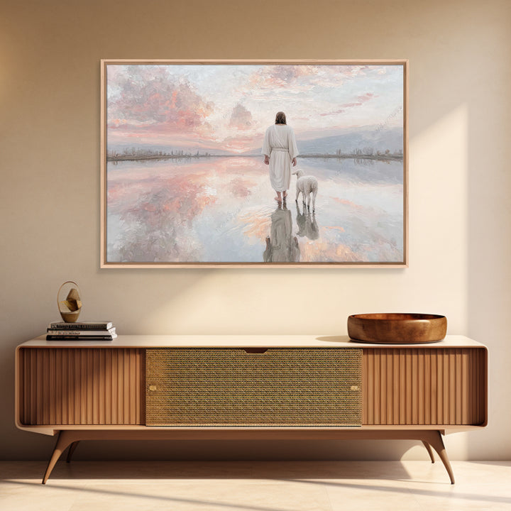 Heaven’s Reflection, Framed Canvas Print, Christian Art Canvas, Large Jesus Painting, Christian Decor For Home, White Christmas Art, Modern