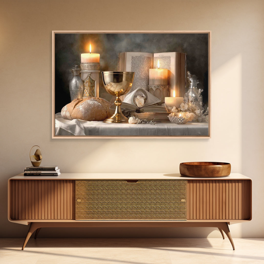 Sacred Feast Light – Framed Canvas Print – Christian Christmas Art – Christian Wall Art – Vintage Christian Art – Jesus Painting – Christia
