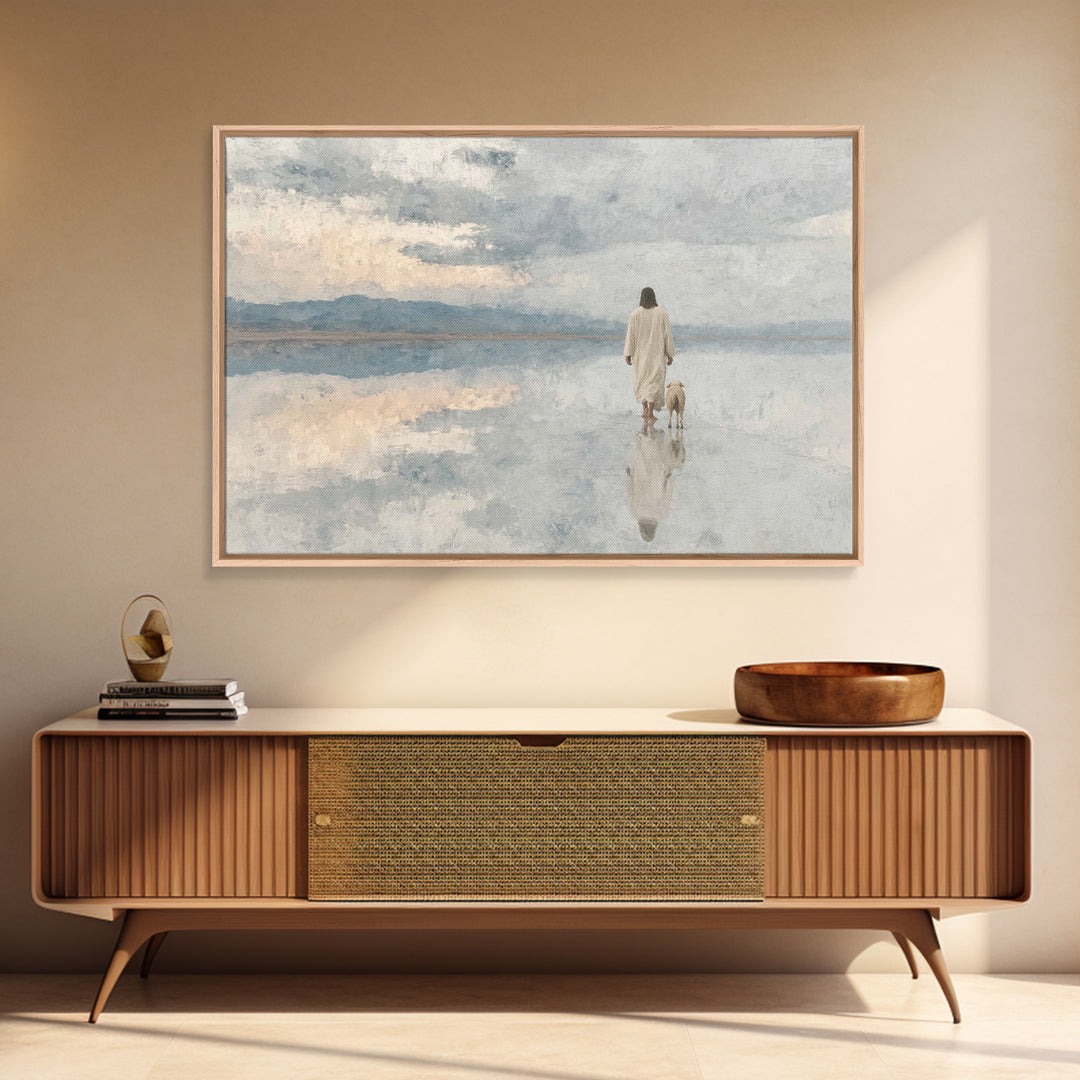 Cloudlit Shepherd – Framed Canvas Print – Jesus Painting – Christian Art Prints – Christian Christmas Decor – Christian Wall Art – Moody Ch