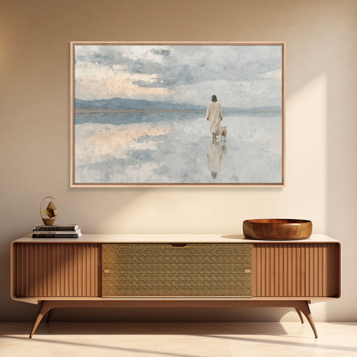 Cloudlit Shepherd – Framed Canvas Print – Jesus Painting – Christian Art Prints – Christian Christmas Decor – Christian Wall Art – Moody Ch