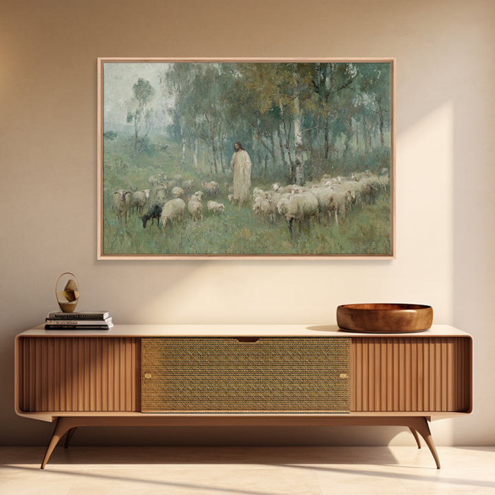 Grace In The Meadow | Framed Canvas Print | Christian Art Print | Jesus Painting | Christian Wall Art | Large Christian Art | Christian Art