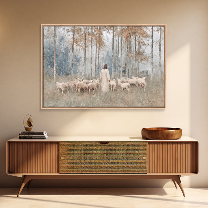Autumn Sheep Path – Framed Canvas Print – Christian Art Canvas – Subtle Christian Art – Christian Paintings – Christian Wall Art – Christia