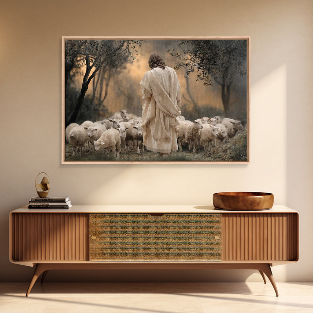 Circle Of The Flock | Framed Canvas Print | Christian Art Print | Jesus Painting | Christian Wall Art | Modern Christian Painting | Christi