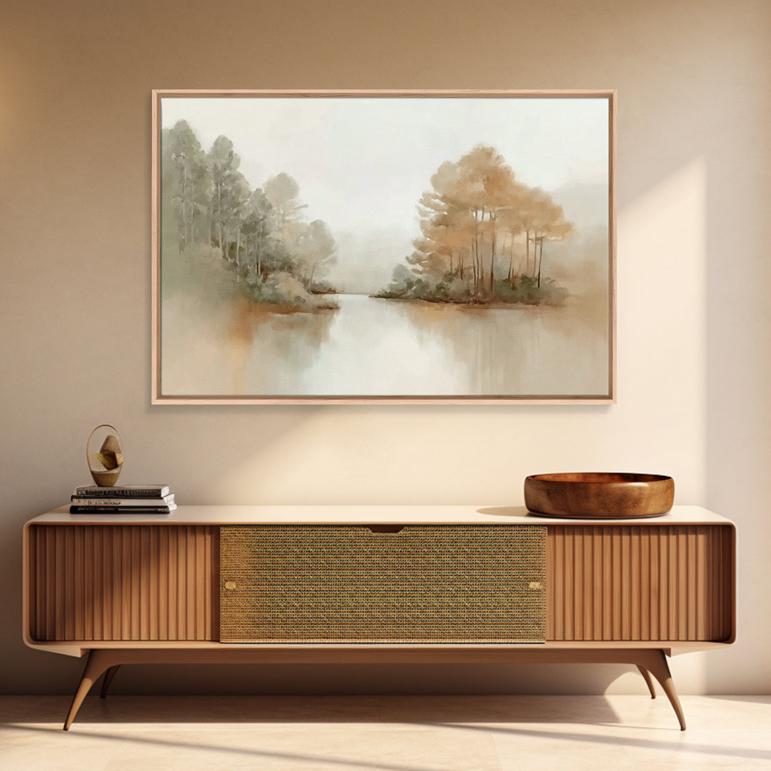 Autumn River Peace, Framed Canvas Print, Christian Wall Art, Christian Art Canvas, Minimalist Christian Art, Christian Art Print, Modern Ch