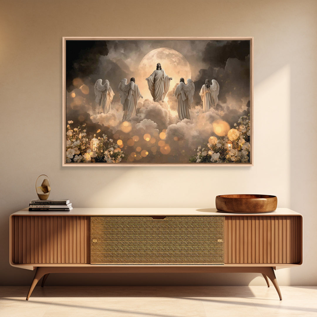 Moonlit Ascension, Framed Canvas Print, Christian Art Canvas, Jesus Painting, Christian Wall Art, Moody Christian Art, Large Jesus Painting