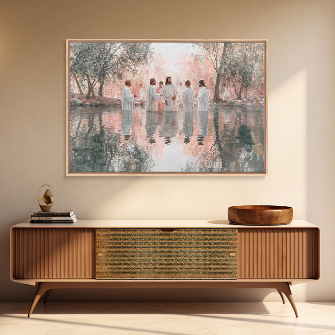 Sacred Waters Gathering – Framed Canvas Print – Christian Art Canvas – Jesus Painting – Christian Wall Art – Large Christian Art – Christia