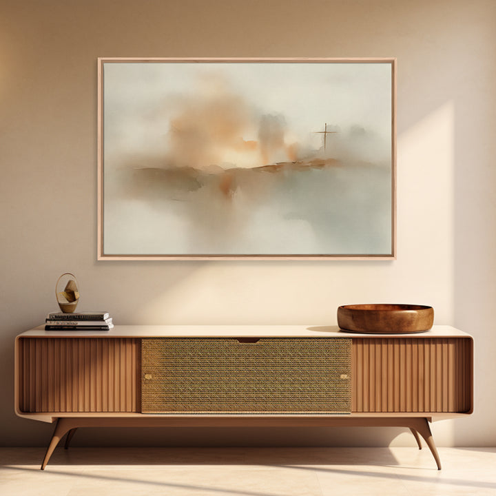 Silent Cross Dawn – Framed Canvas Print – Christian Wall Art – Christian Art Canvas – Abstract Christian Art – Subtle Christian Paintings
