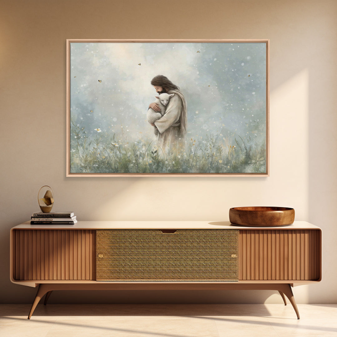 Gentle Shepherd Love – Framed Canvas Print – Jesus Painting – Christian Art Canvas – Christian Wall Art – Christian Gift Ideas – Christian