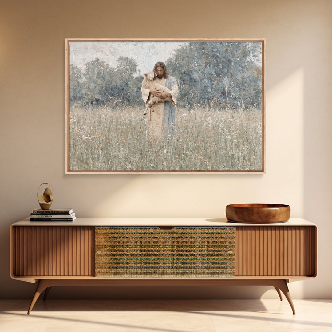 Fieldside Compassion – Framed Canvas Print – Christian Art Canvas – Jesus Painting – Christian Wall Art – Christian Gift Ideas – Modern Chr