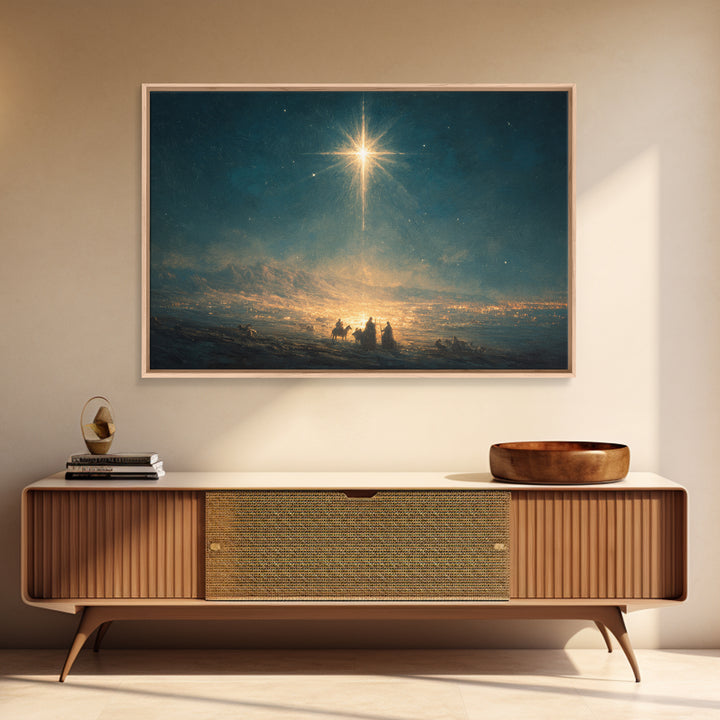 Midnight Star Calling – Framed Canvas Print – Christian Christmas Art – Christian Art Canvas – Christmas Wall Art – Moody Christian Art