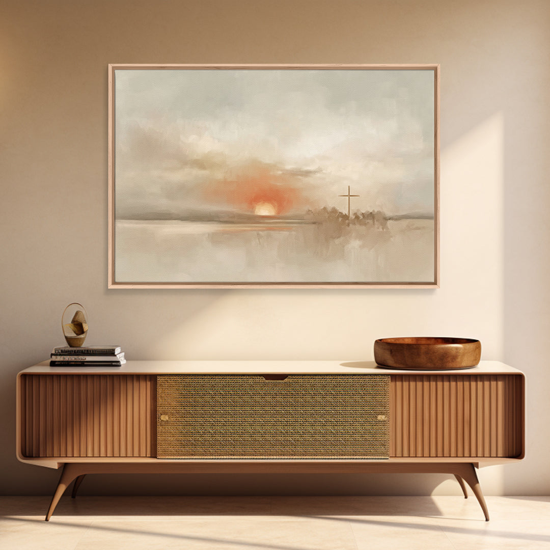 Soft Horizon Grace, Framed Canvas Print, Minimalist Christian Art, Christian Wall Art, Christian Art Canvas, Subtle Christian Art, Christia