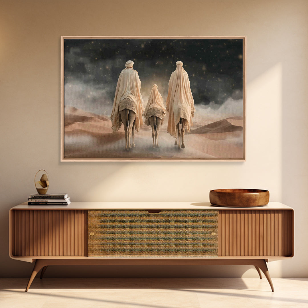 Desert Pilgrims – Framed Canvas Print – Christian Wall Art – Christian Art Canvas – Christian Christmas Art – Jesus Painting