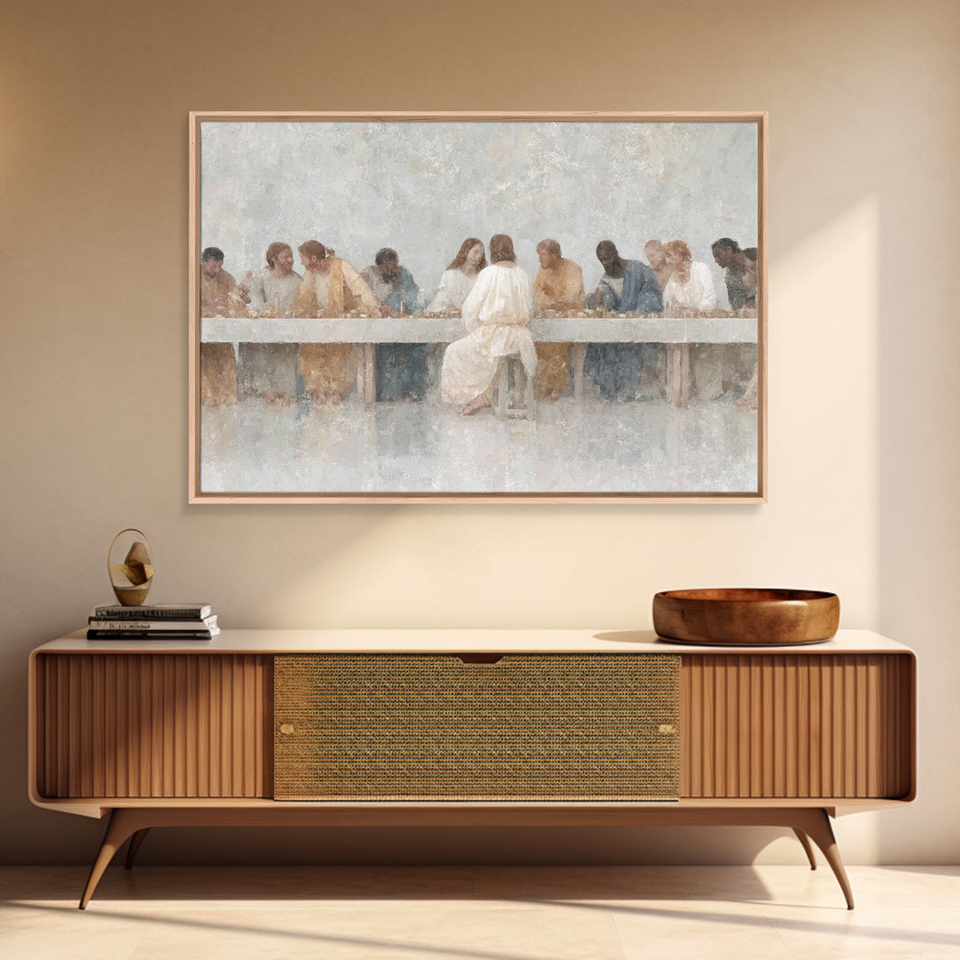 Sacred Banquet Harmony, Framed Canvas Print, Christian Art Work, Modern Christian Painting, Jesus Paintings, Christian Decor, Christmas Art