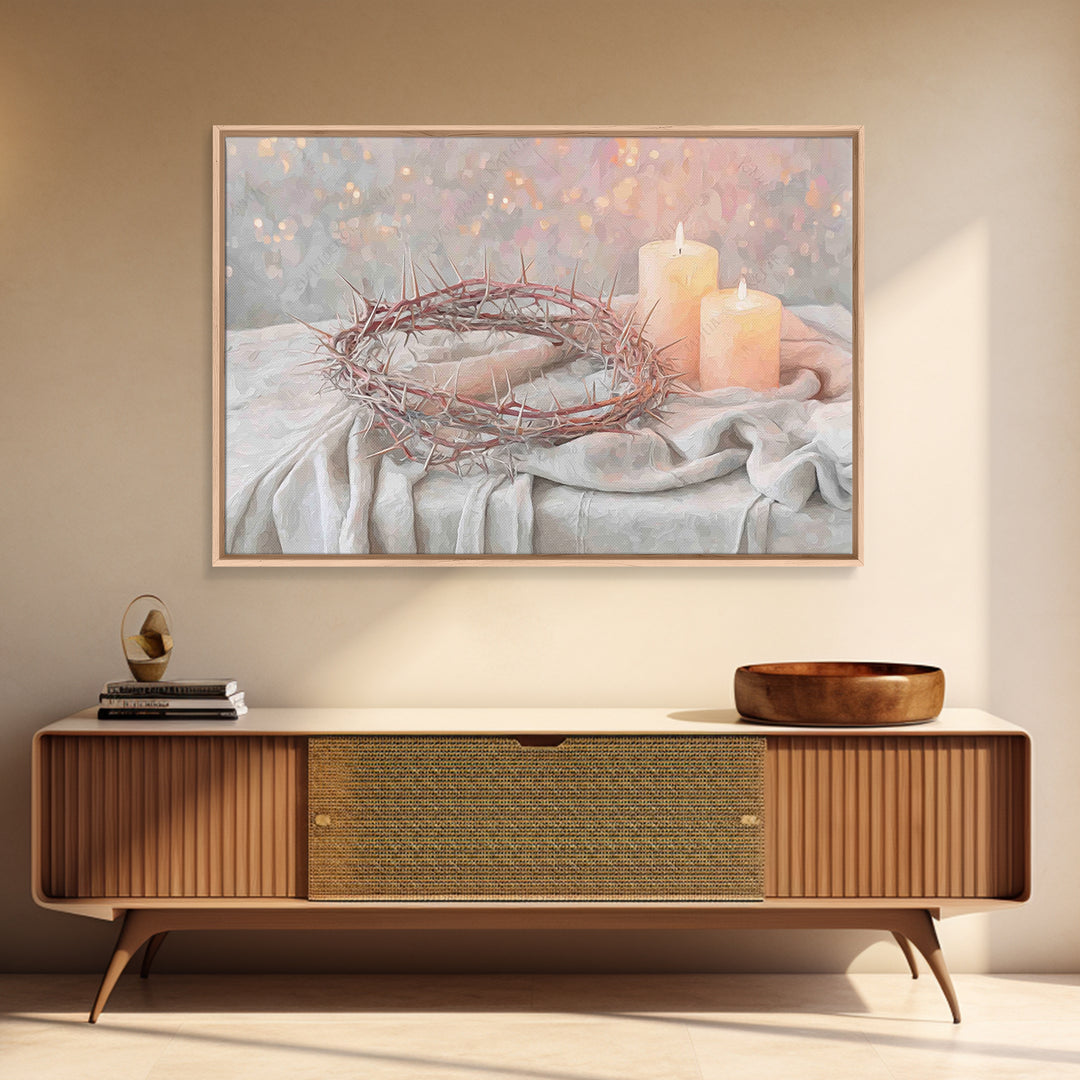 Crown Of Thorns Reverence, Framed Canvas Print, Christian Wall Art, Christian Art Canvas, Christian Art Gift, Christian Painting, Christian