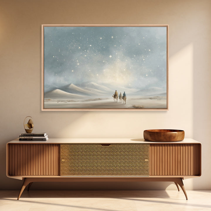 Desert Night Journey, Framed Canvas Print, Christian Art Prints, Jesus Painting, Christmas Art Prints, Christian Decor For Home, Modern Chr