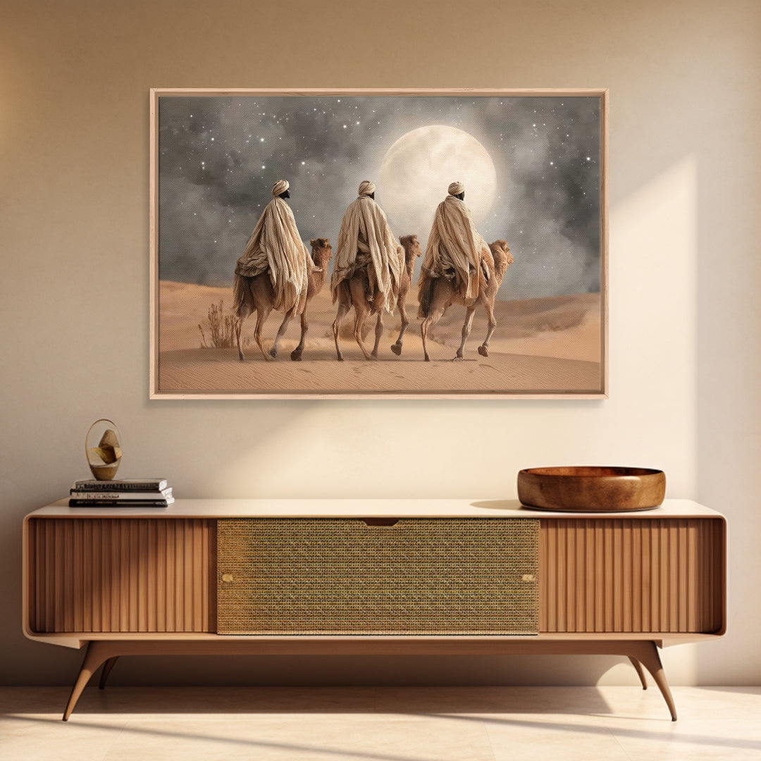 Moonlit Journey – Framed Canvas Print – Christian Art Canvas – Christmas Art – Christian Art Work – Christian Christmas Art – Christian Pai