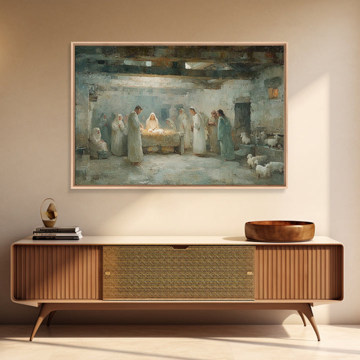 Bethlehem Gathering – Framed Canvas Print – Christian Christmas Art – Christian Wall Art – Christmas Art – Christian Art Canvas – Jesus Pai