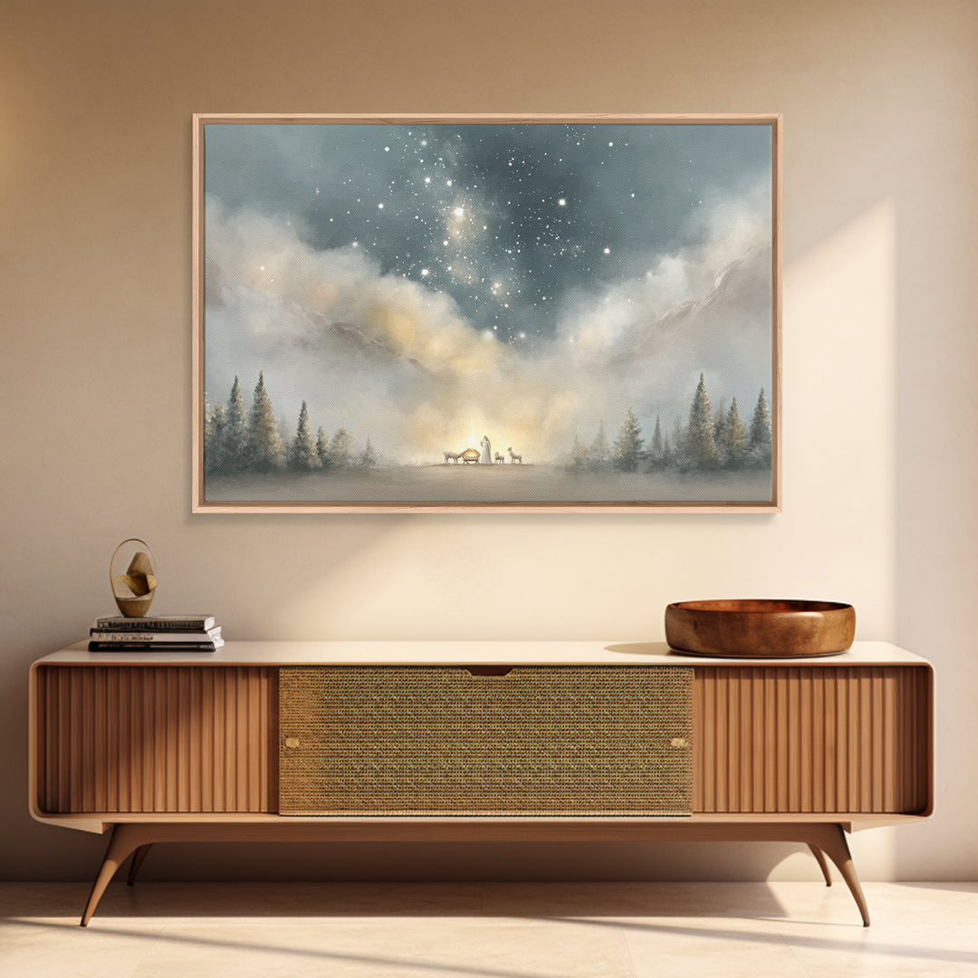 Starry Night Miracle, Framed Canvas Print, Christian Wall Art, Christmas Art, Christian Art Canvas, Christian Christmas Art, Christian Gift