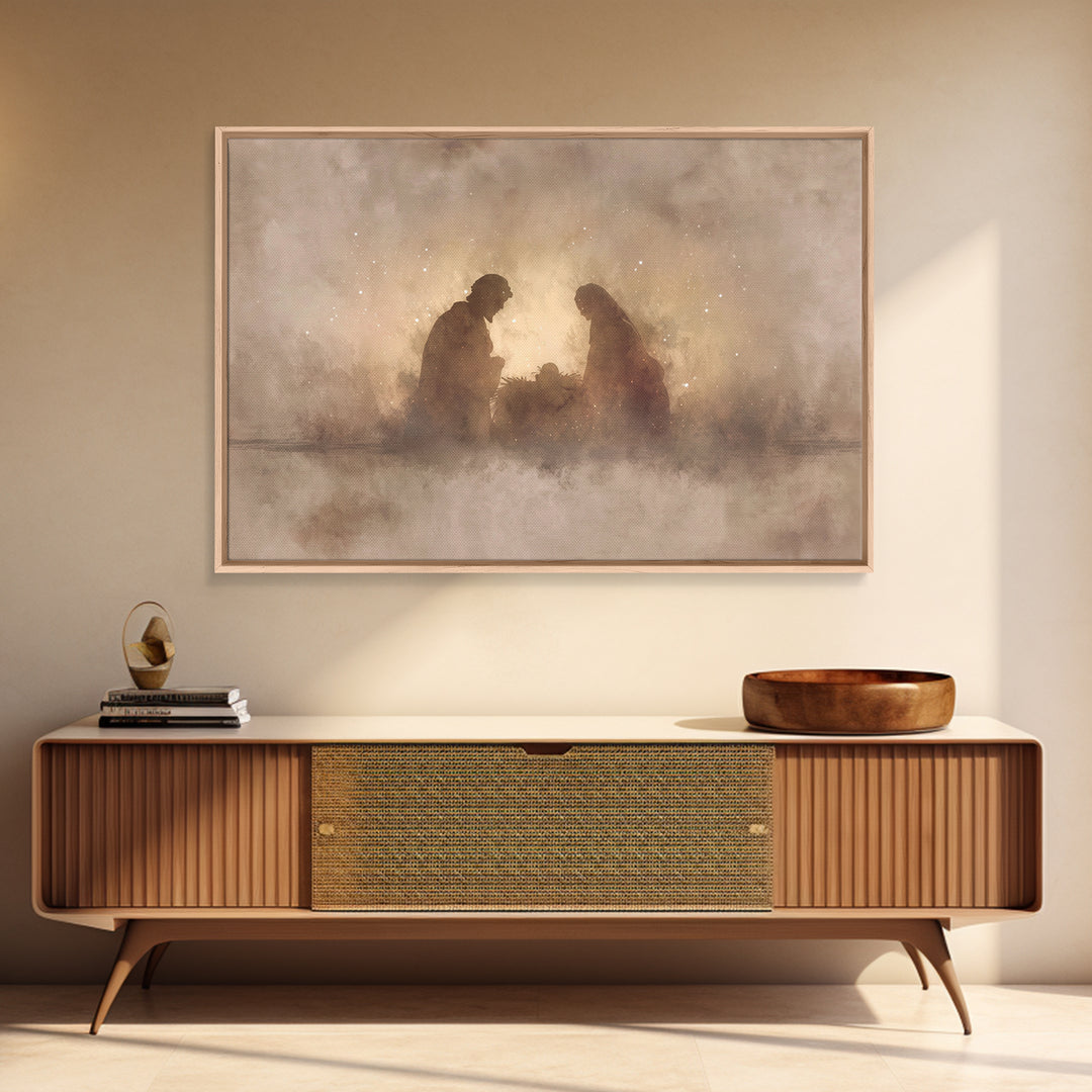 Holy Family Silhouette – Framed Canvas Print – Christian Christmas Art – Christian Art Canvas – Christmas Art – Christian Wall Art – Christ