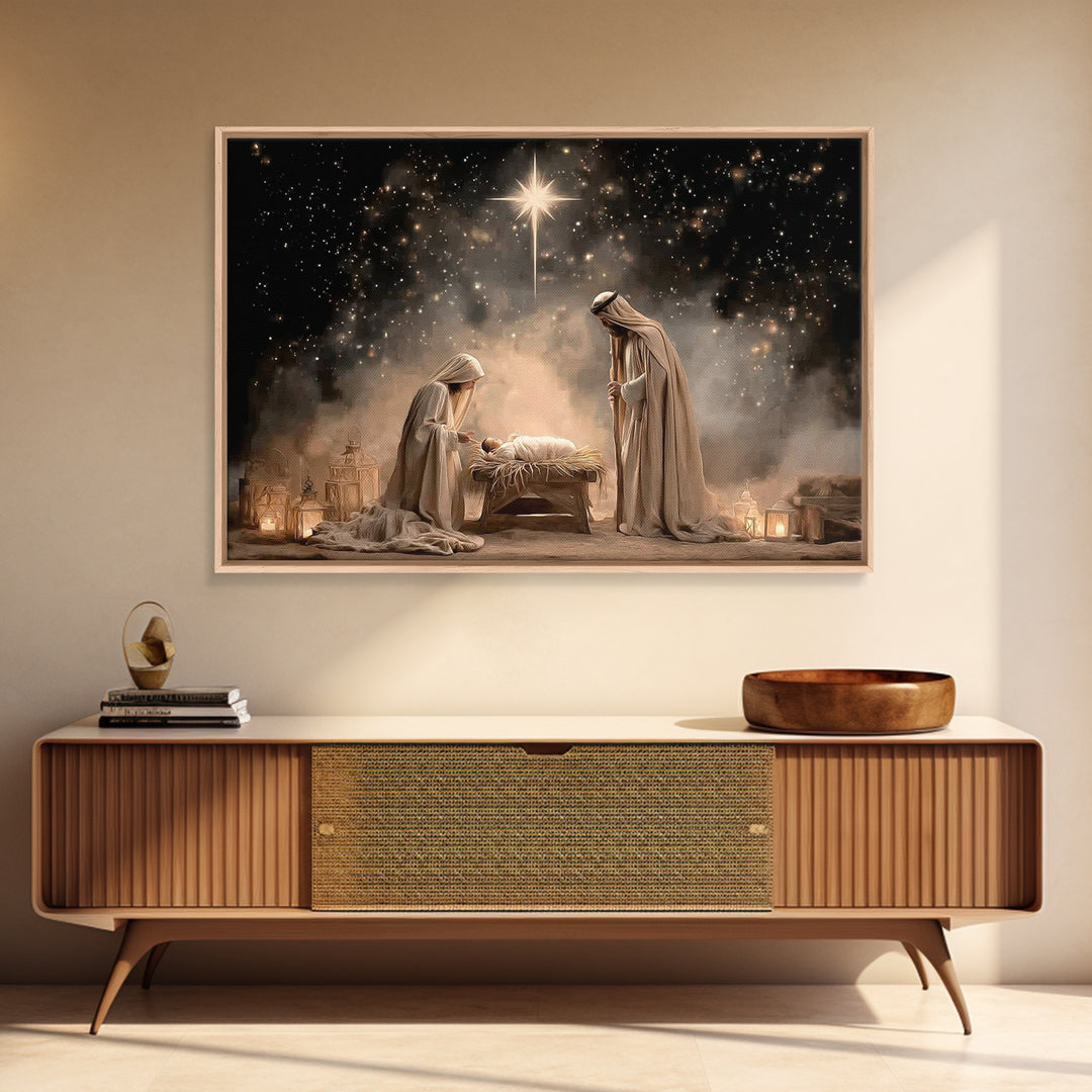 Blessed Night – Framed Canvas Print – Christian Wall Art – Christian Christmas Art – Christian Gift – Jesus Painting – Christian Art Canvas