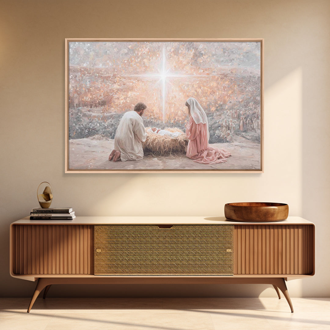 Holy Night Light – Framed Canvas Print – Christian Wall Art – Jesus Christmas Art – Christian Art Canvas – Christmas Art Prints – Christian
