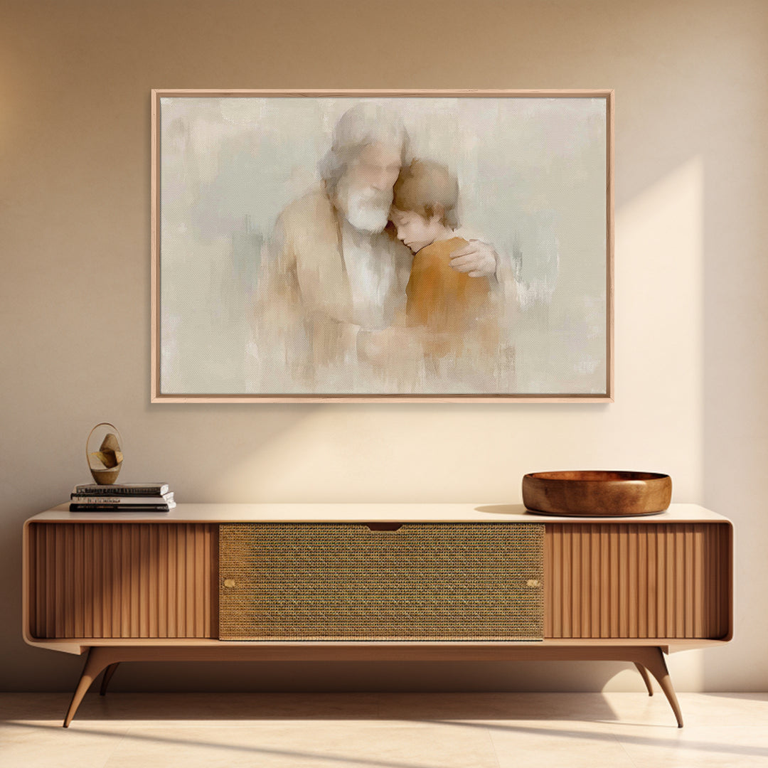 Father’s Comfort – Framed Canvas Print – Christian Wall Art – Minimalist Christian Art – Christian Art Canvas – Subtle Christian Art – Chri