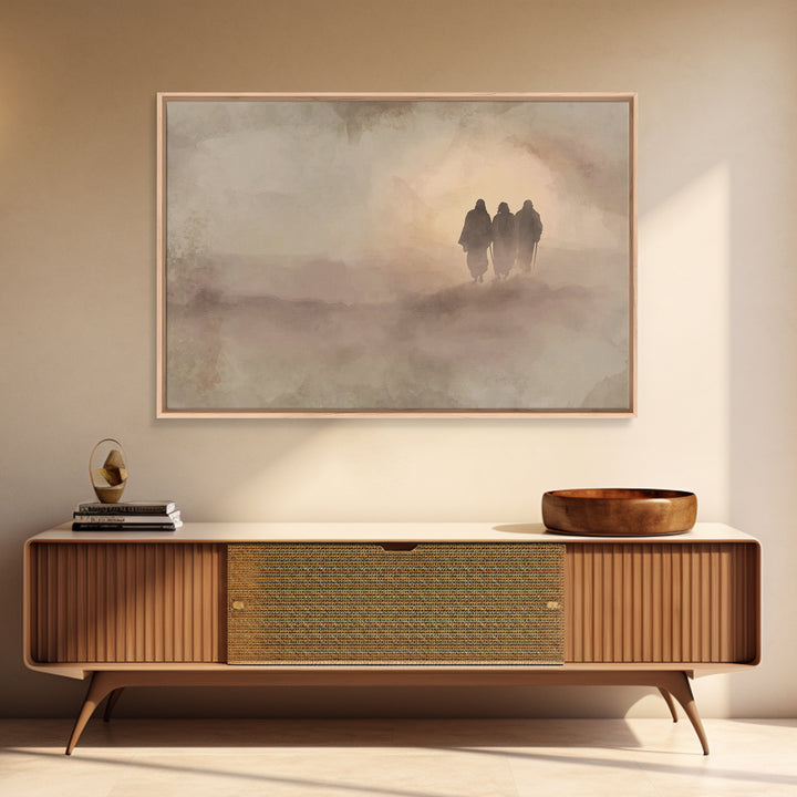 Three On The Road – Framed Canvas Print – Christian Wall Art – Christian Art Print – Christian Gift Ideas – Abstract Christian Art – Jesus
