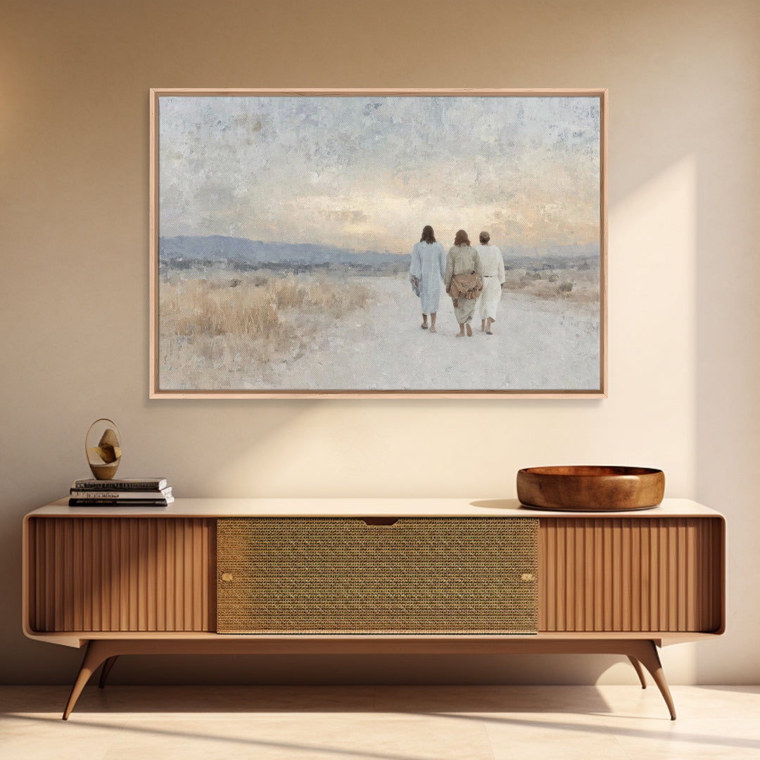 Quiet Morning Walk | Framed Canvas Print | Christian Wall Art | Christian Art Canvas | Large Jesus Painting | Subtle Christian Art | Christ