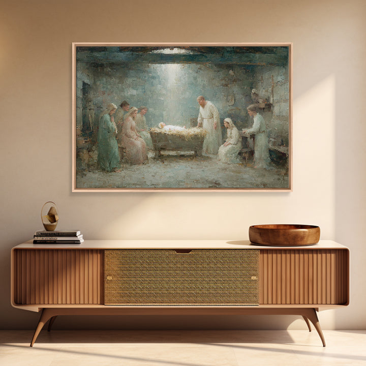 Holy Nativity – Framed Canvas Print – Christian Christmas Art – Birth Of Jesus Painting – Christian Wall Art – Christian Art Canvas