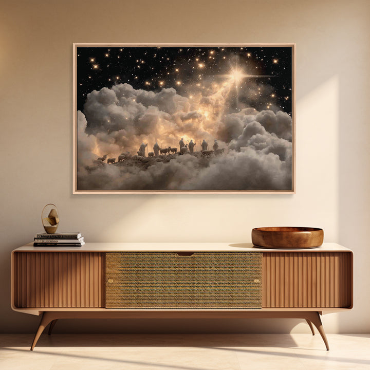 Starry Shepherds – Framed Canvas Print – Christian Christmas Art – Christian Wall Art – Christian Art Canvas – Christmas Art Prints