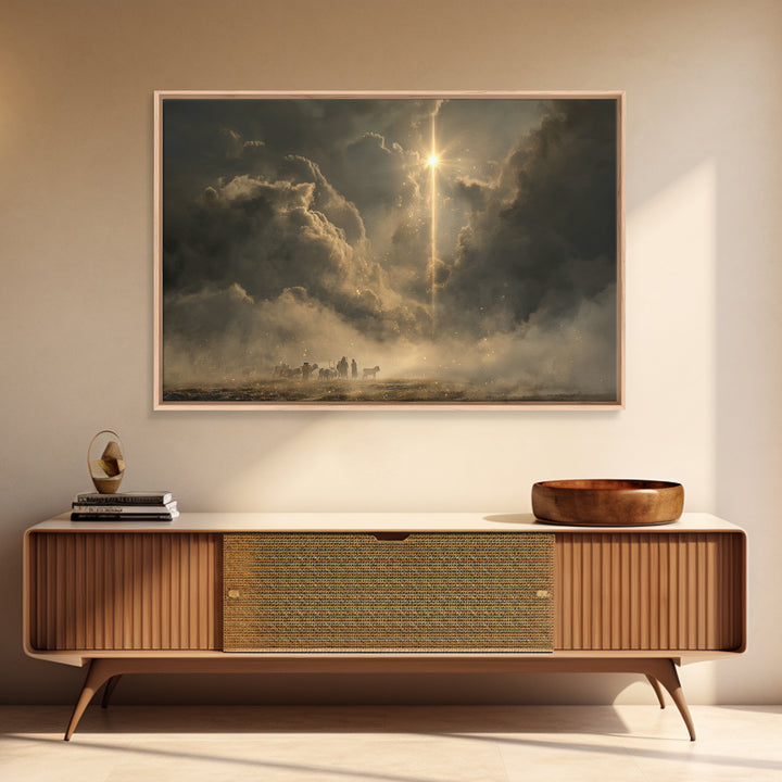 Heavenly Sign – Framed Canvas Print – Christmas Wall Art – Christian Art Canvas – Christian Christmas Art – Moody Christmas Art