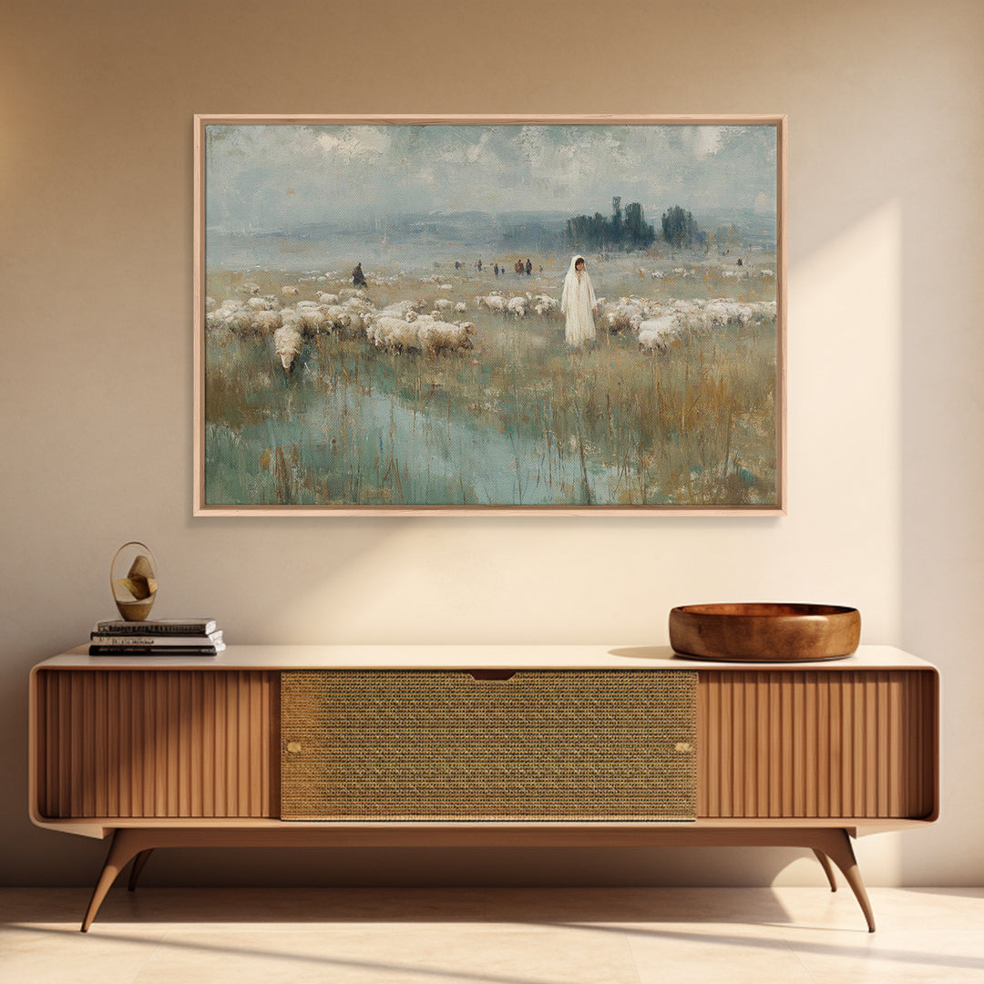 Pasture Of Peace – Framed Canvas Print – Christian Art Canvas – Christian Wall Art – Christian Art Painting – Christian Art