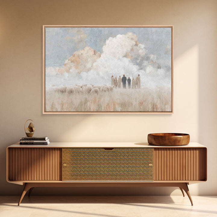 Cloudside Shepherds – Framed Canvas Print – Christian Art Canvas – Christian Christmas Art – Christmas Wall Art – Pastoral Christian Art