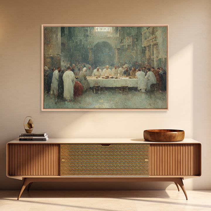Holy Supper Glow, Framed Canvas Print, Christian Wall Art, Christian Art Canvas, Christian Paintings, Jesus Art Print, Christian Decor