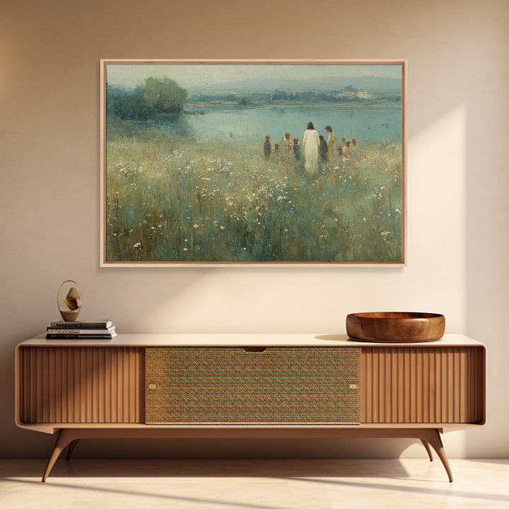 Graceful Pasture, Framed Canvas Print, Jesus Painting, Christian Wall Art, Christmas Art Prints, Christian Art Canvas