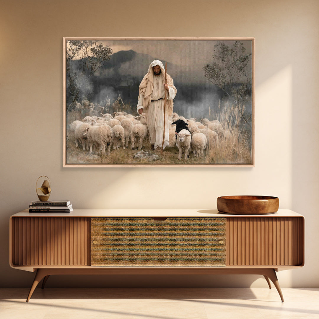 Light Of His Way – Framed Canvas Print – Jesus Painting – Christian Wall Art – Moody Christian Art – Christian Art Canvas – Christian Gift