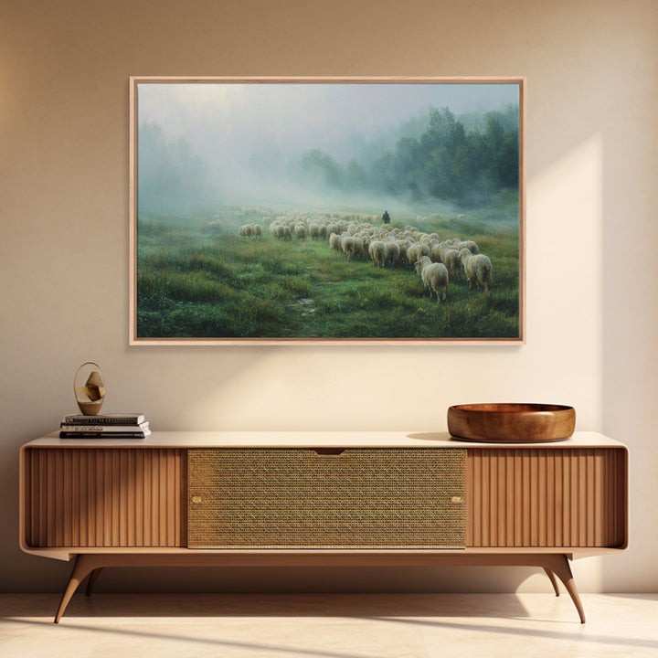 Gentle Pasture Light – Framed Canvas Print – Christian Art Canvas – Christian Decor – Jesus Painting – Christmas Wall Art – Modern Christia