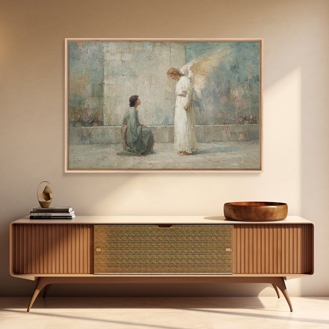 Heavenly Greeting – Framed Canvas Print – Christian Wall Art – Christian Art Canvas – Vintage Christian Art – Christian Painting – Christma