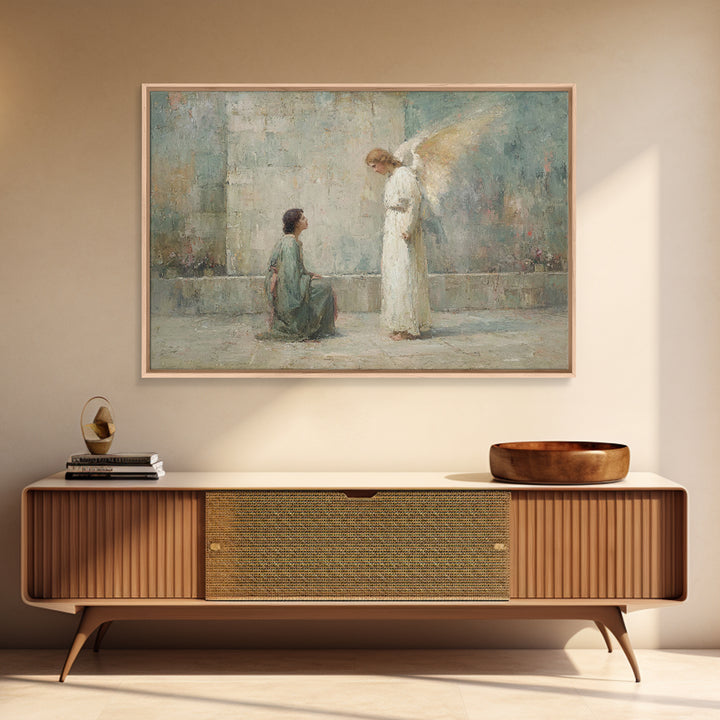 Heavenly Greeting – Framed Canvas Print – Christian Wall Art – Christian Art Canvas – Vintage Christian Art – Christian Painting – Christma