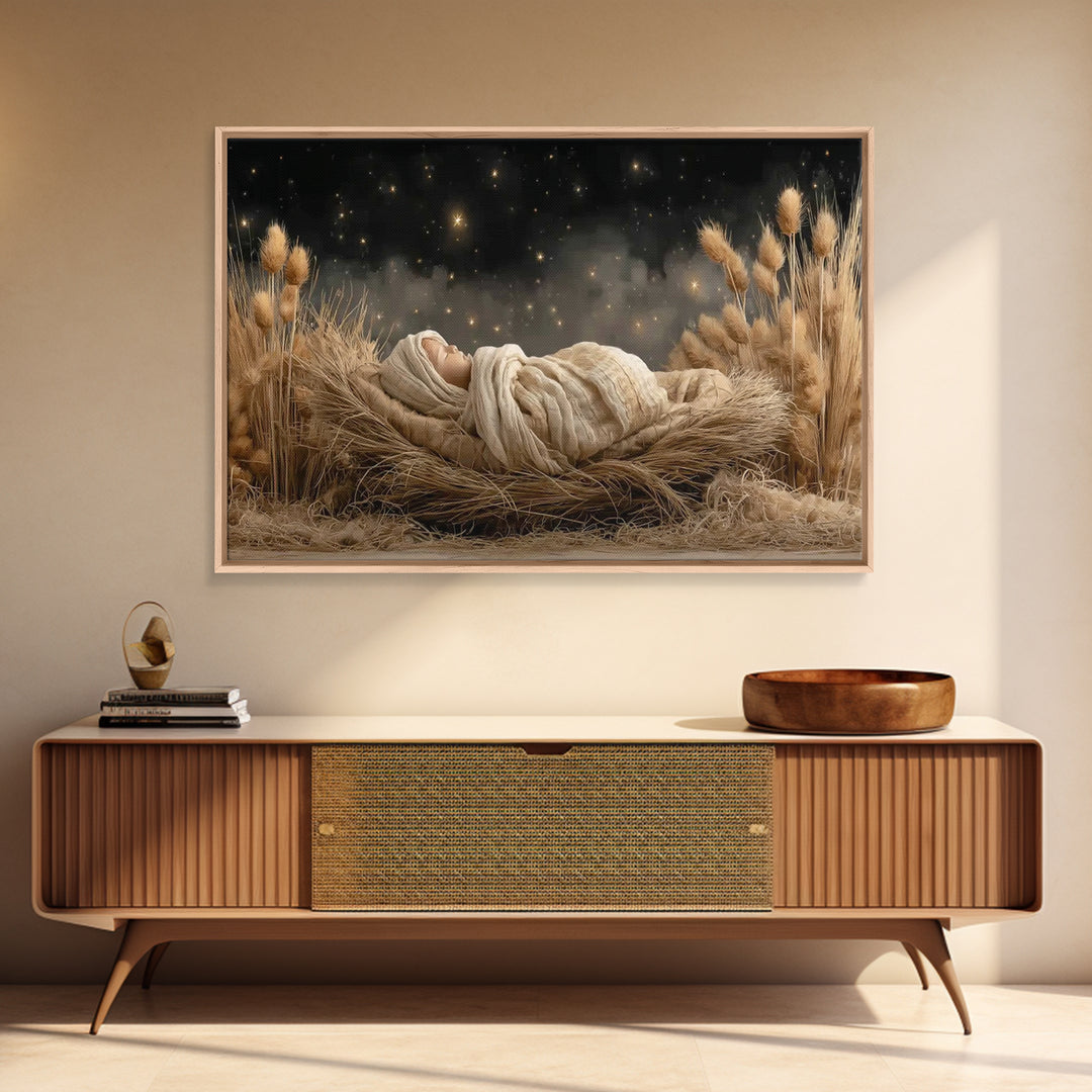 Humble Stable, Framed Canvas Print, Christian Wall Art, Christmas Art, Christian Art Canvas, Framed Christmas Art, Christian Christmas Deco