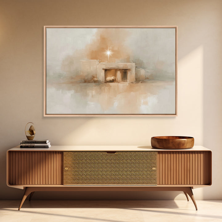 Golden Chapel Stillness – Framed Canvas Print – Christian Christmas Decor – Christmas Art Work – Christian Art Print – Christmas Wall Art