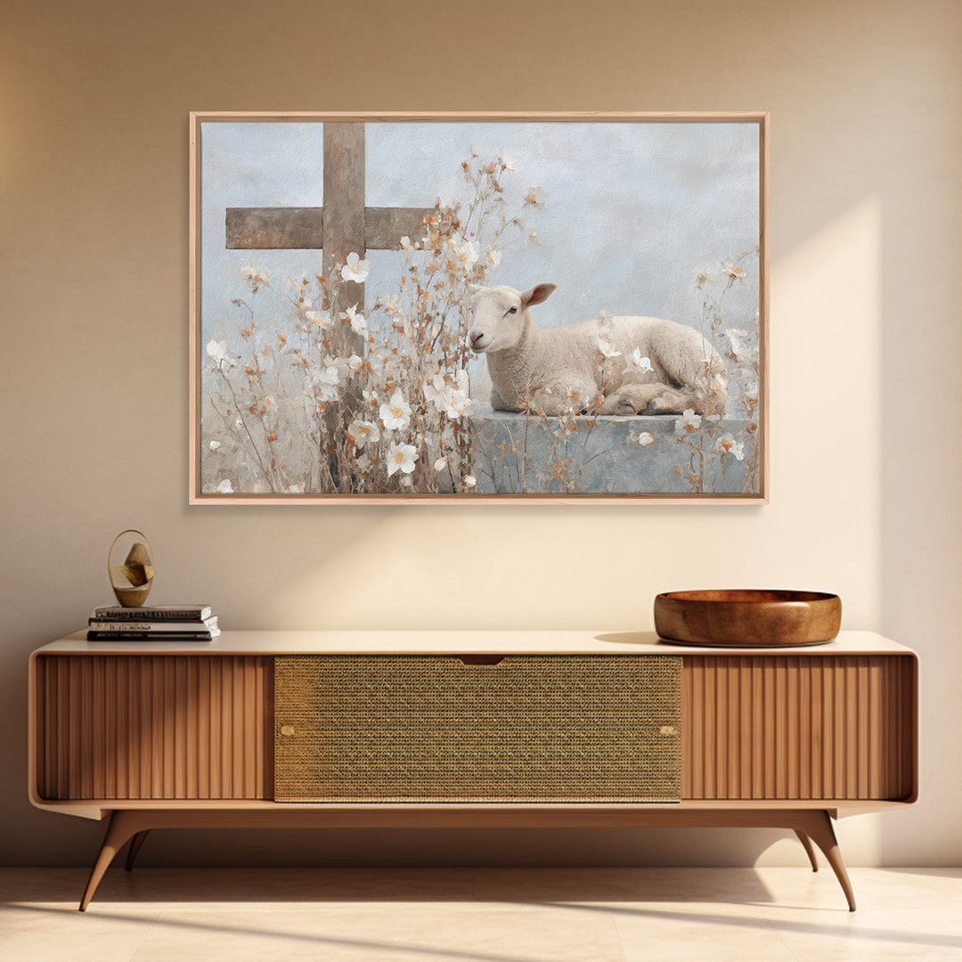 Graceful Blooming Lamb | Framed Canvas Print | Christian Art Canvas | Christian Wall Art | Christian Painting | Subtle Christian Art | Chri