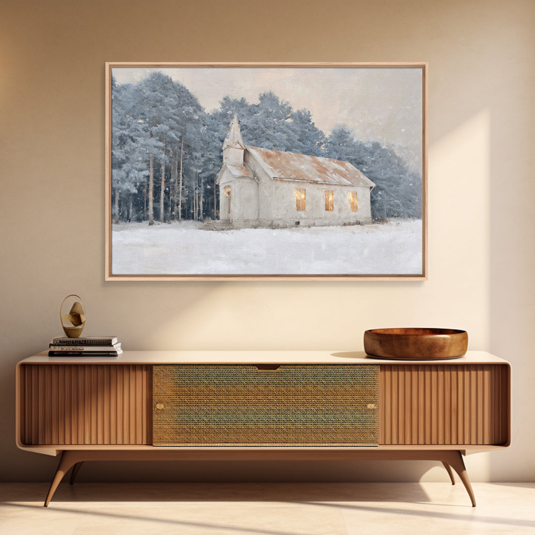 Silent Church Light | Framed Canvas Print | Christian Wall Art | Christmas Art Work | Christian Christmas Art | Subtle Christian Art | Chri