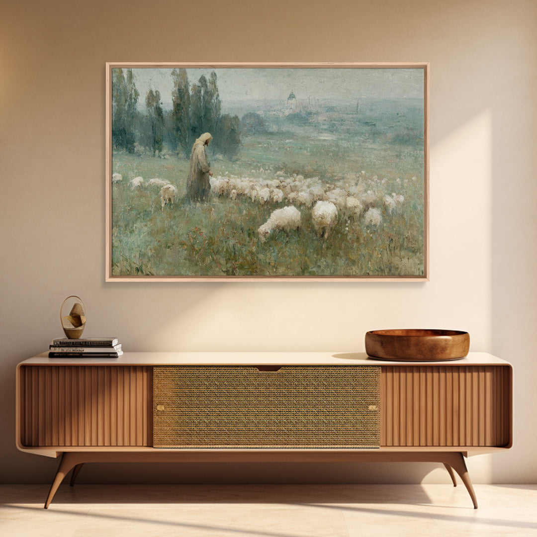 Shepherds Of Grace – Framed Canvas Print – Christian Wall Art – Jesus Painting – Christian Christmas Art – Pastoral Scenery – Christian Art