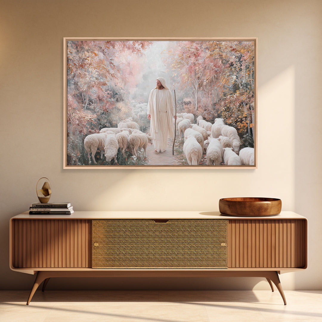 The Gentle Shepherd | Framed Canvas Print | Christian Art Canvas | Christmas Wall Art | Christian Gift Ideas | Jesus Painting | Vintage Chr
