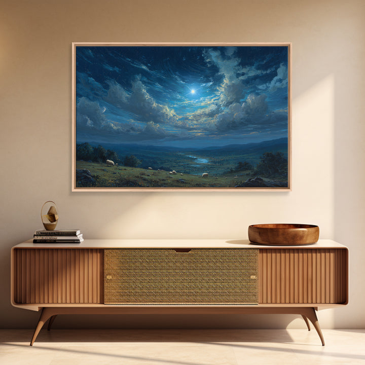 Shepherds Under Heaven – Framed Canvas Print – Christian Art Canvas – Christmas Art Prints – Christian Wall Art – Christian Christmas Art –