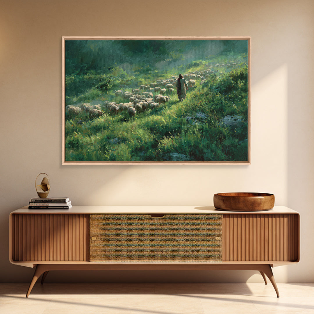 Shepherd’s Green Path – Framed Canvas Print – Christian Art Canvas – Jesus Painting – Christian Wall Art – Christian Art Prints – Christian