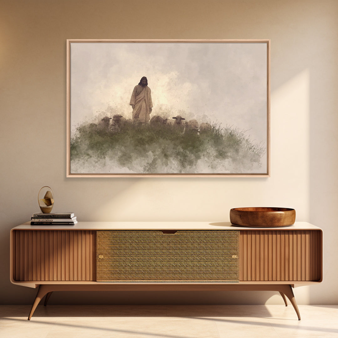 Watchful Shepherd Calm – Framed Canvas Print – Christian Wall Art – Jesus Painting – Christian Art Canvas – Subtle Christian Art – Christia