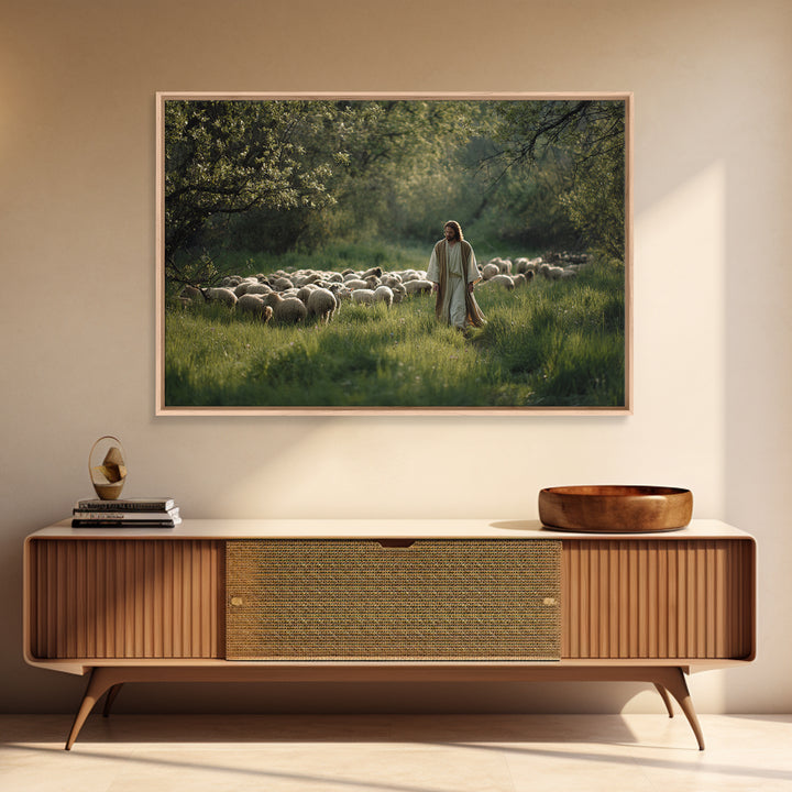 Pastoral Morning Peace – Framed Canvas Print – Christian Art Prints – Christian Wall Art – Jesus Painting – Christian Art Canvas – Subtle C